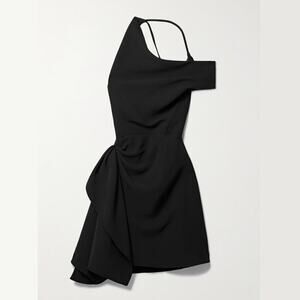 Maticevski Off Shoulder Evening Black Mini Dress, Size 4, Open Back, Draping